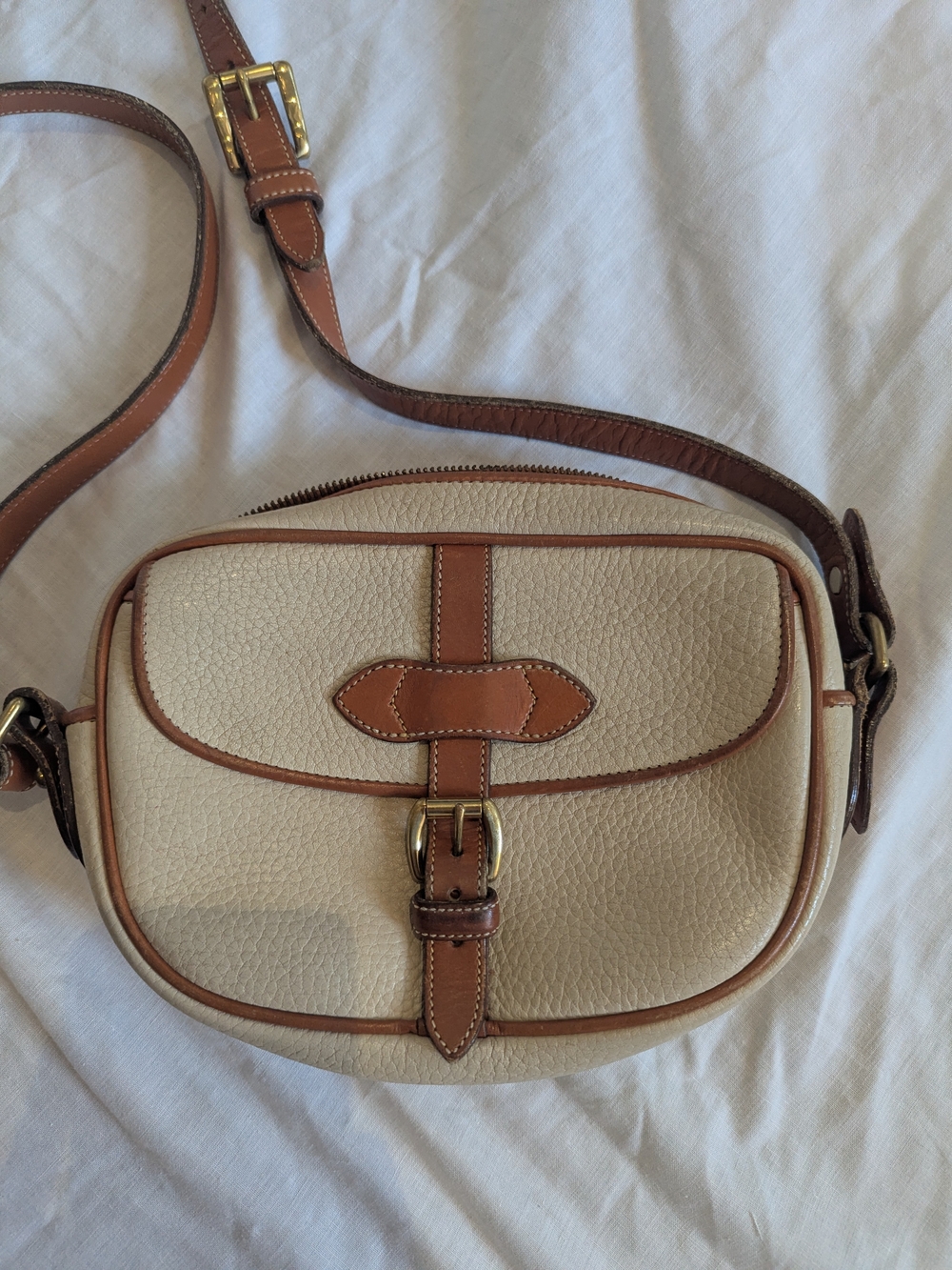 Vintage Dooney & Bourke Leather Cream Tan Crossbody Bag USA - Picture 2 of 12